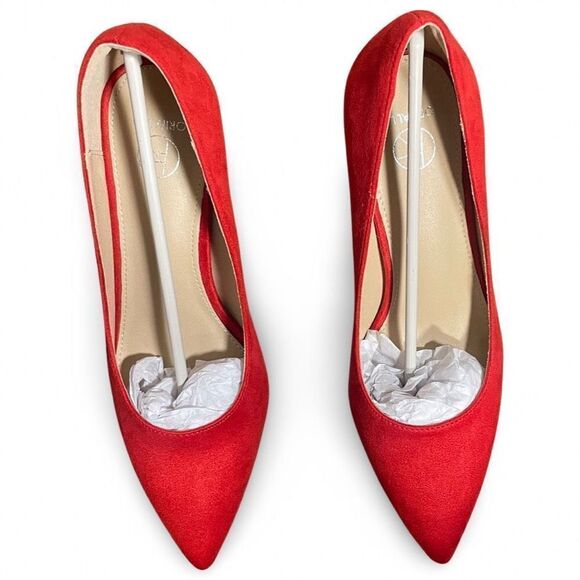 ORIPALLA Stiletto High Heels Pumps, 4” Heel, Pointed Toe, Red Suede, Size 8.5 - Picture 4 of 10